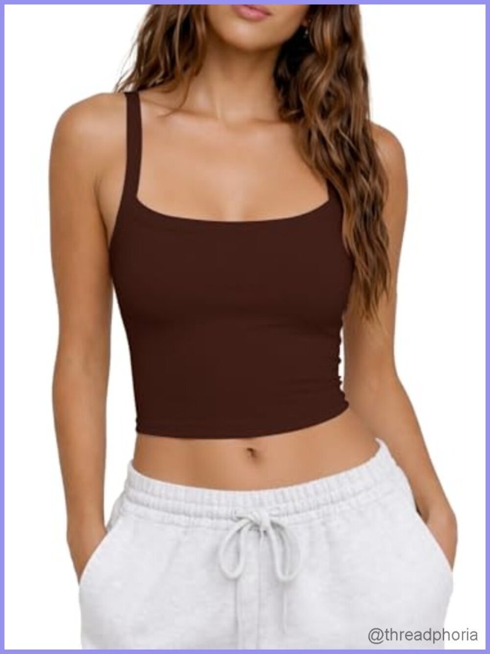 Square Neck Cropped Tank Top with Built-in Bra, Sleeveless